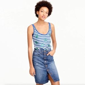 J.Crew Striped Tank Top in Brilliant Saphire Ivory w/ Sequin Palm Leaves…
